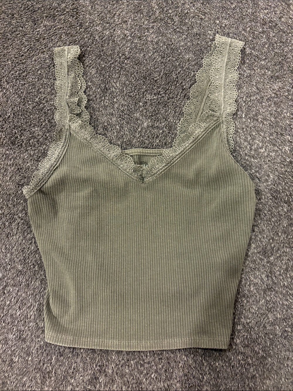 American Eagle Outfitters Olive Ribbed Lace-Trim Cami - Picture 1 of 3